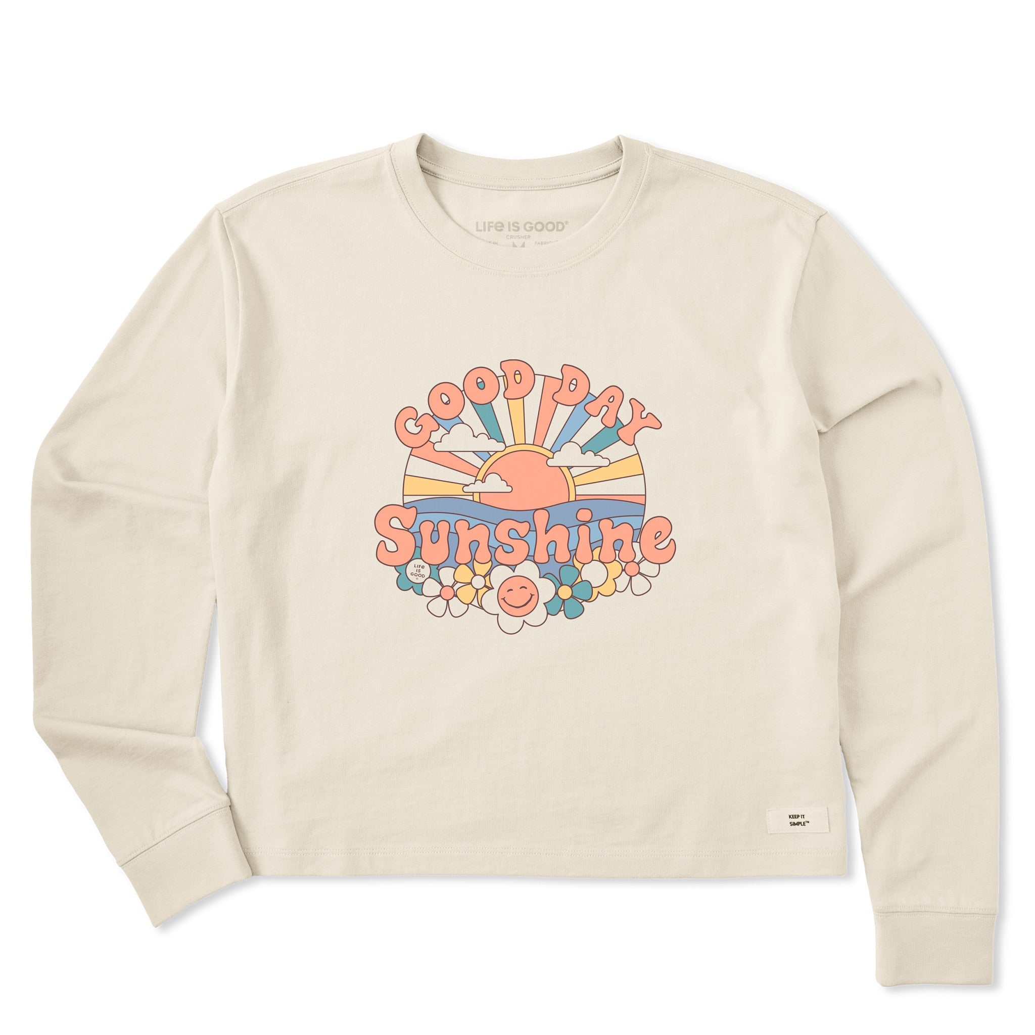Women's Groovy Good Day Sunshine Long Sleeve Crusher Boxy Tee