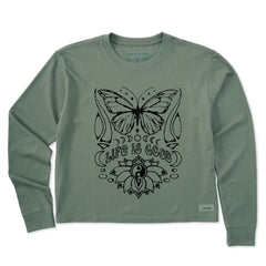 Women's Butterfly Yin Yang Long Sleeve Crusher Boxy Tee