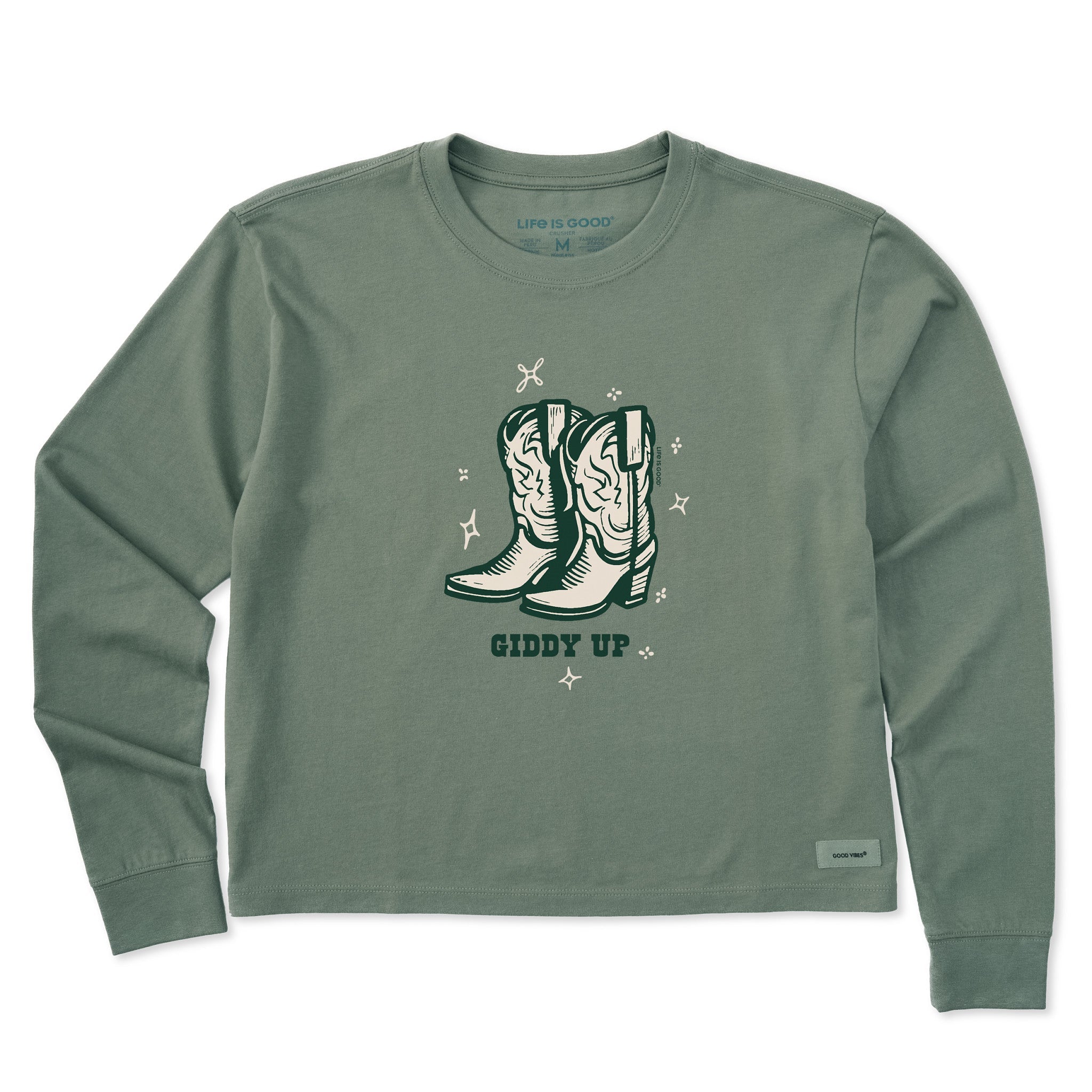 Women's Cowboy Boots Giddy Up Long Sleeve Crusher Boxy Tee