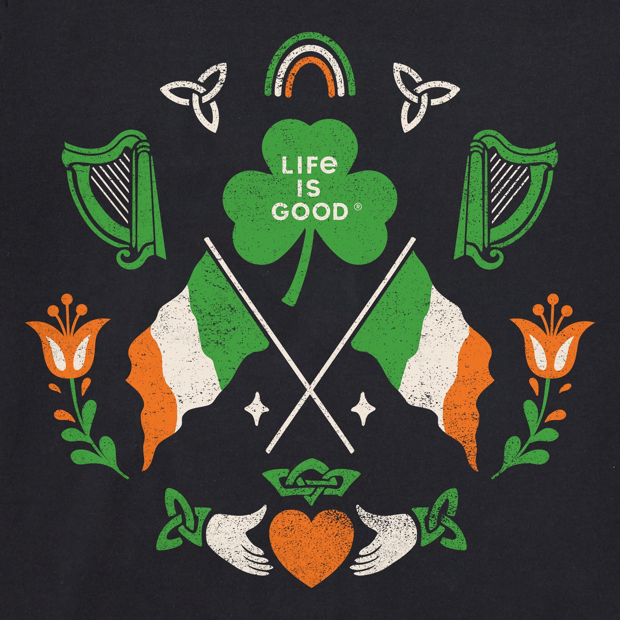 Men's Mirror Clover Irish Flags Short Sleeve Crusher Tee