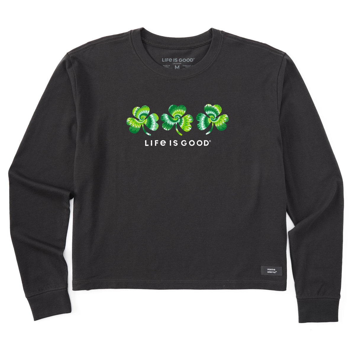 Women's 3 Tie Dye Clovers Long Sleeve Crusher Boxy Tee