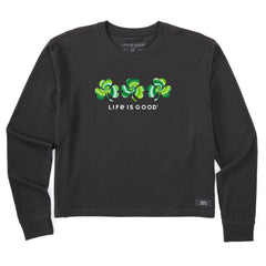 Women's 3 Tie Dye Clovers Long Sleeve Crusher Boxy Tee