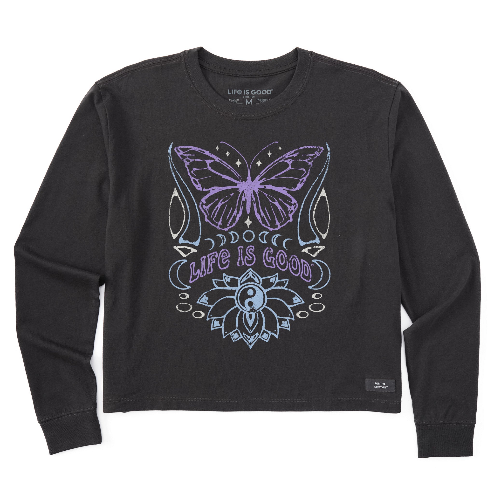 Women's Butterfly Yin Yang Long Sleeve Crusher Boxy Tee