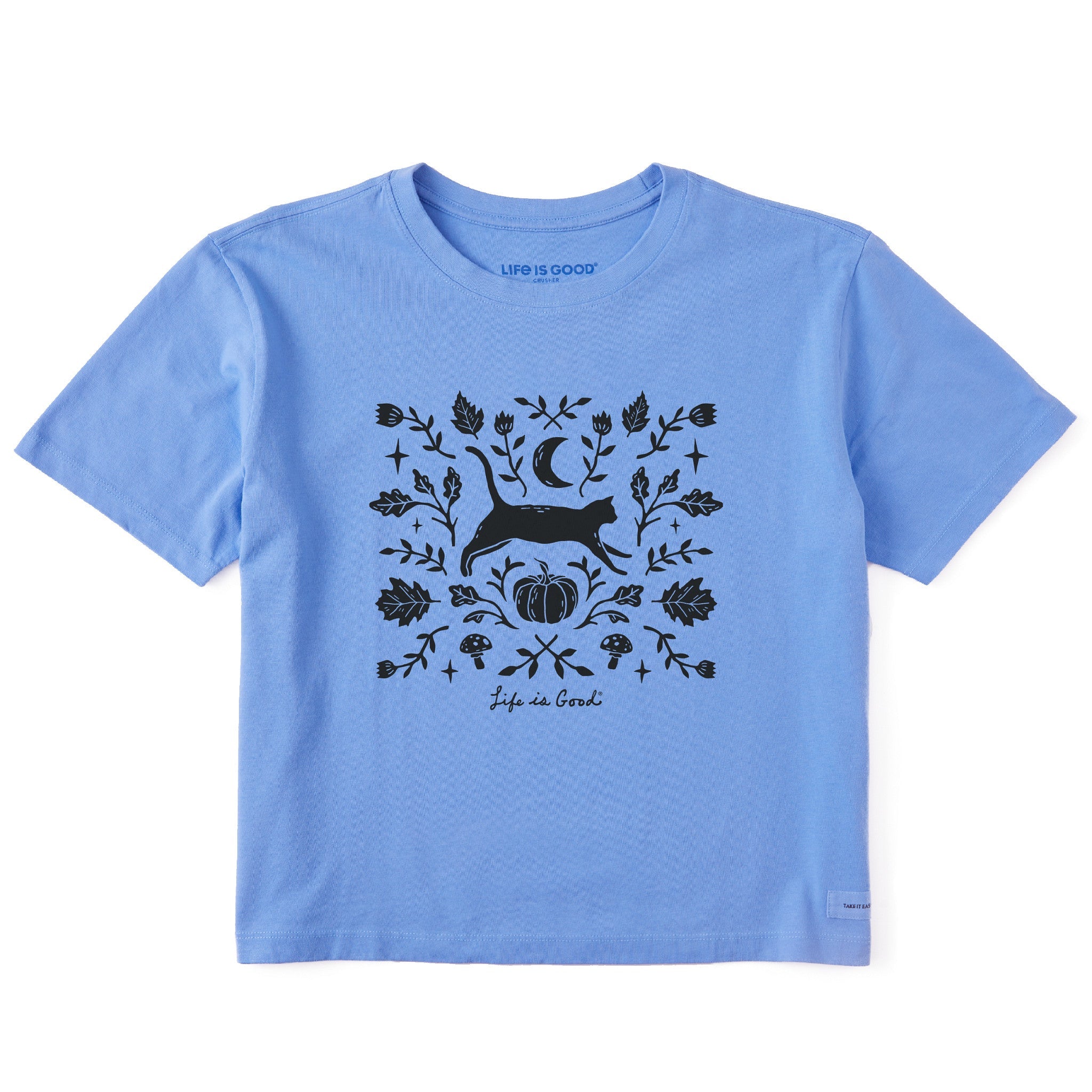 Women's Fall Foliage Cat Short Sleeve Crusher Boxy Tee