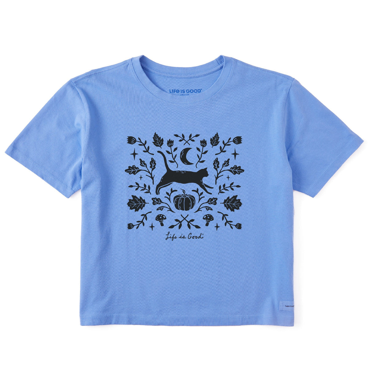 Women's Fall Foliage Cat Short Sleeve Crusher Boxy Tee
