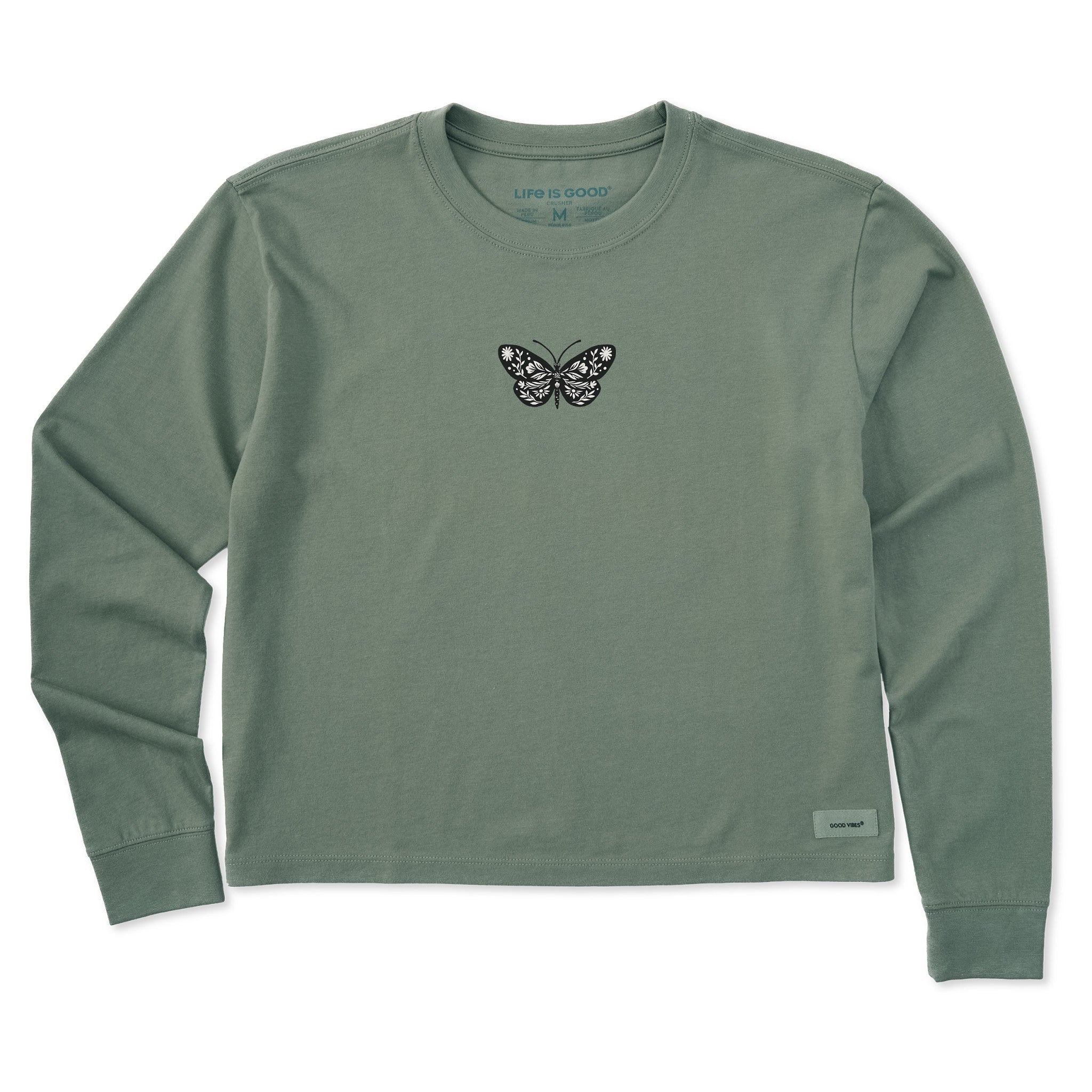 Women's Butterfly Floral Mini Long Sleeve Crusher Boxy Tee