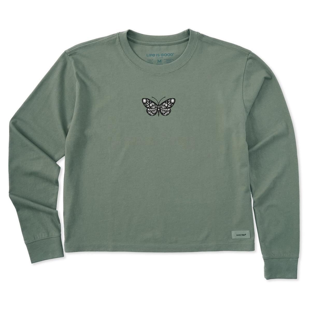 Women's Butterfly Floral Mini Long Sleeve Crusher Boxy Tee