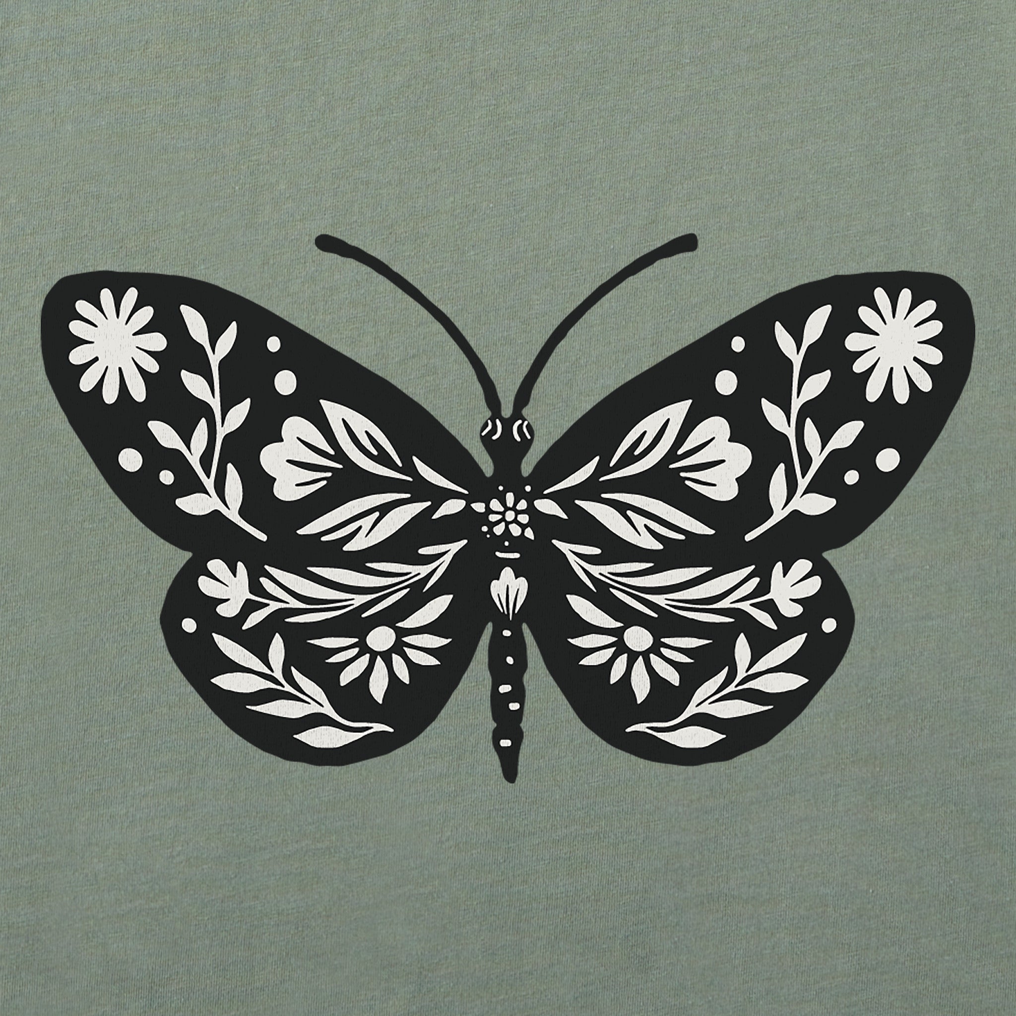 Women's Butterfly Floral Mini Long Sleeve Crusher Boxy Tee