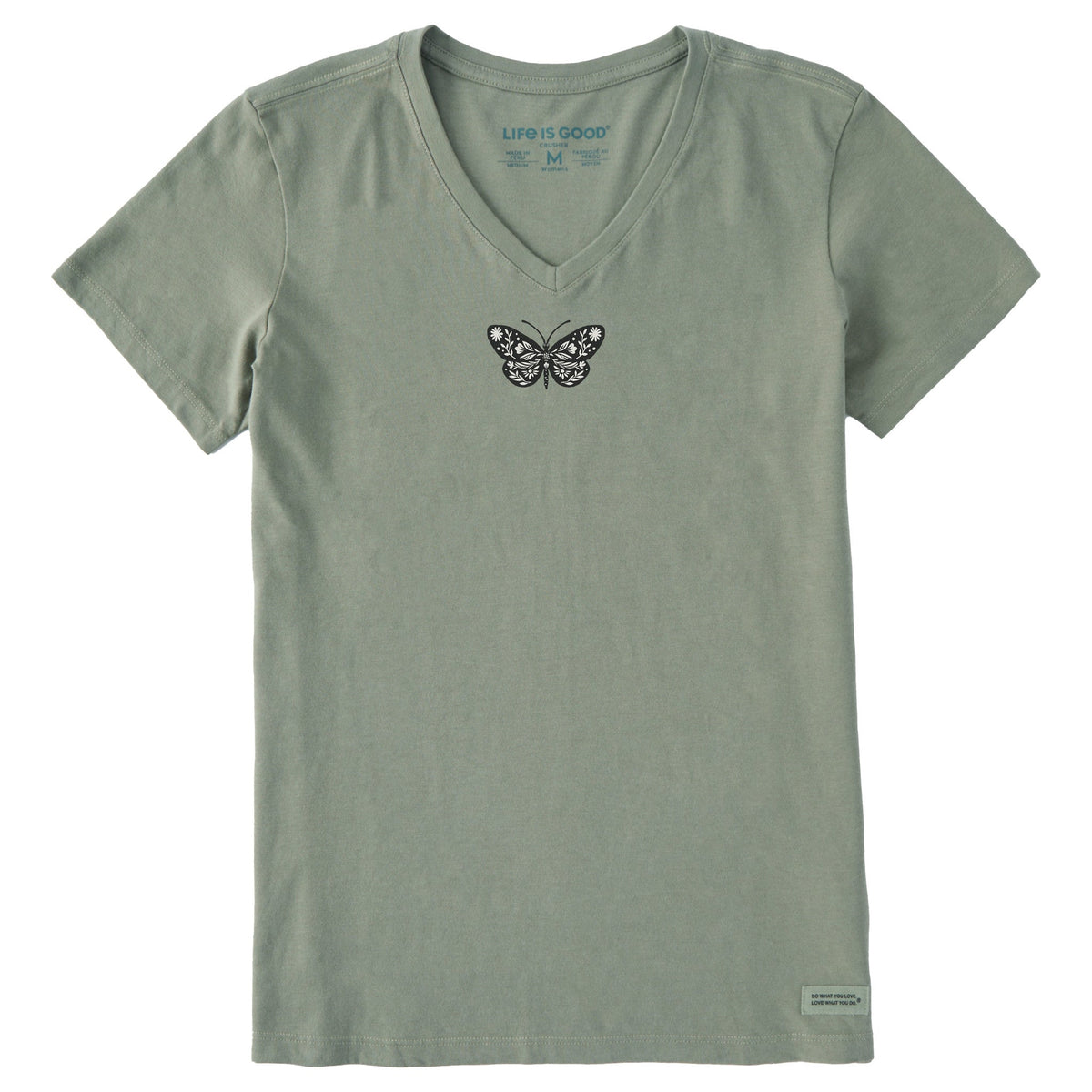 Women's Butterfly Floral Mini Short Sleeve Crusher Vee