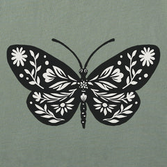 Women's Butterfly Floral Mini Short Sleeve Crusher Vee