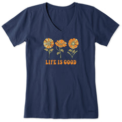 Women's 3 Flowers Short Sleeve Crusher Vee