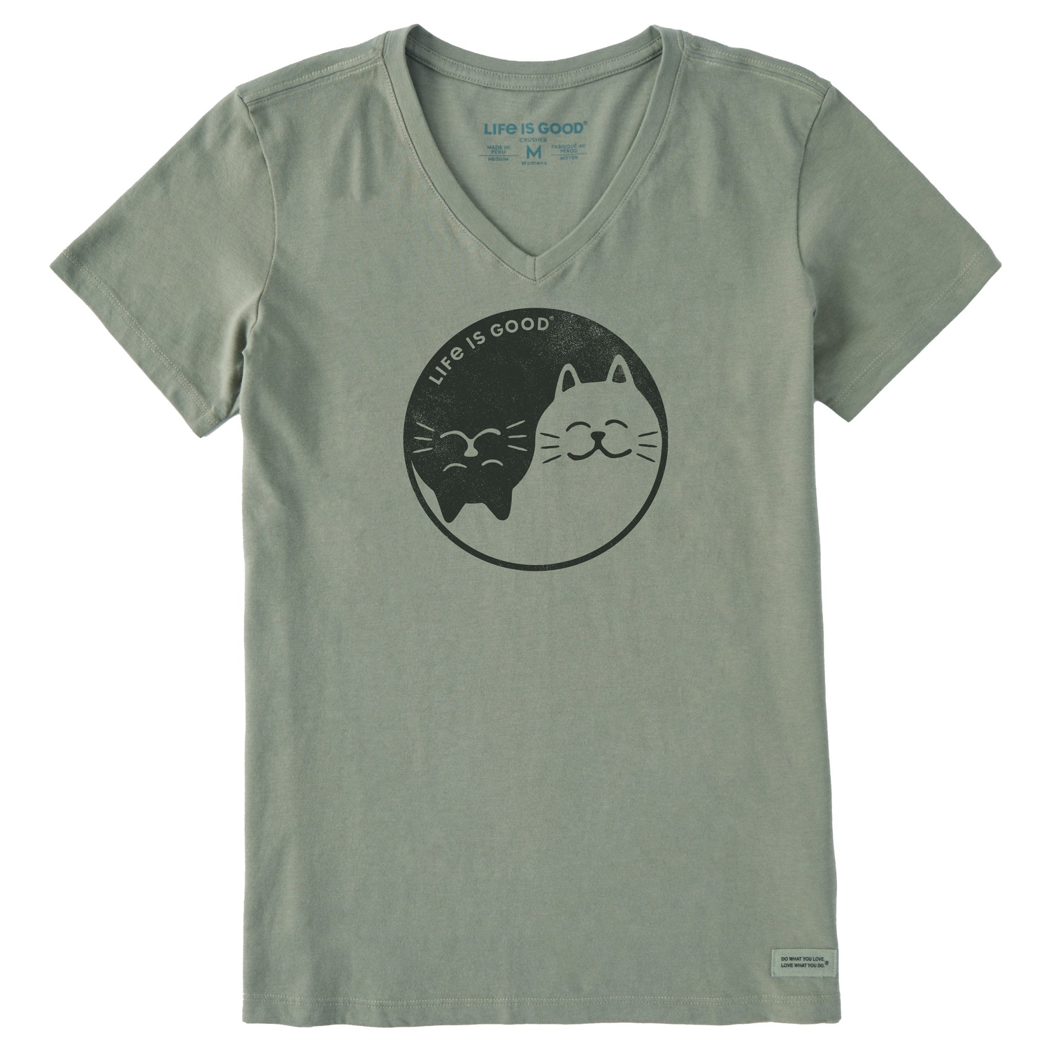 Women's Cat Yin and Yang Short Sleeve Crusher Vee