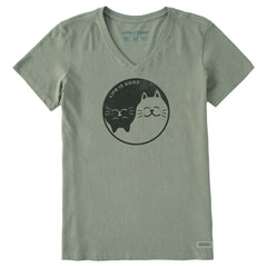 Women's Cat Yin and Yang Short Sleeve Crusher Vee