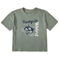 Women's Keep it Weird Cat Short Sleeve Crusher Boxy Tee