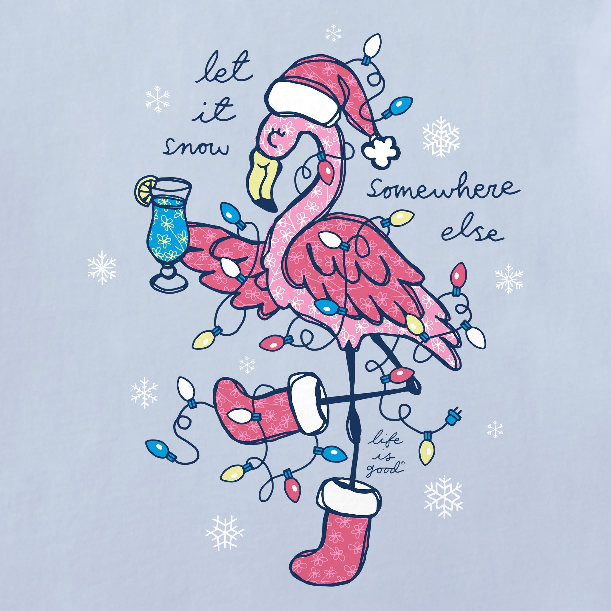 Women's Let It Snow Flamingo Long Sleeve Crusher Tee