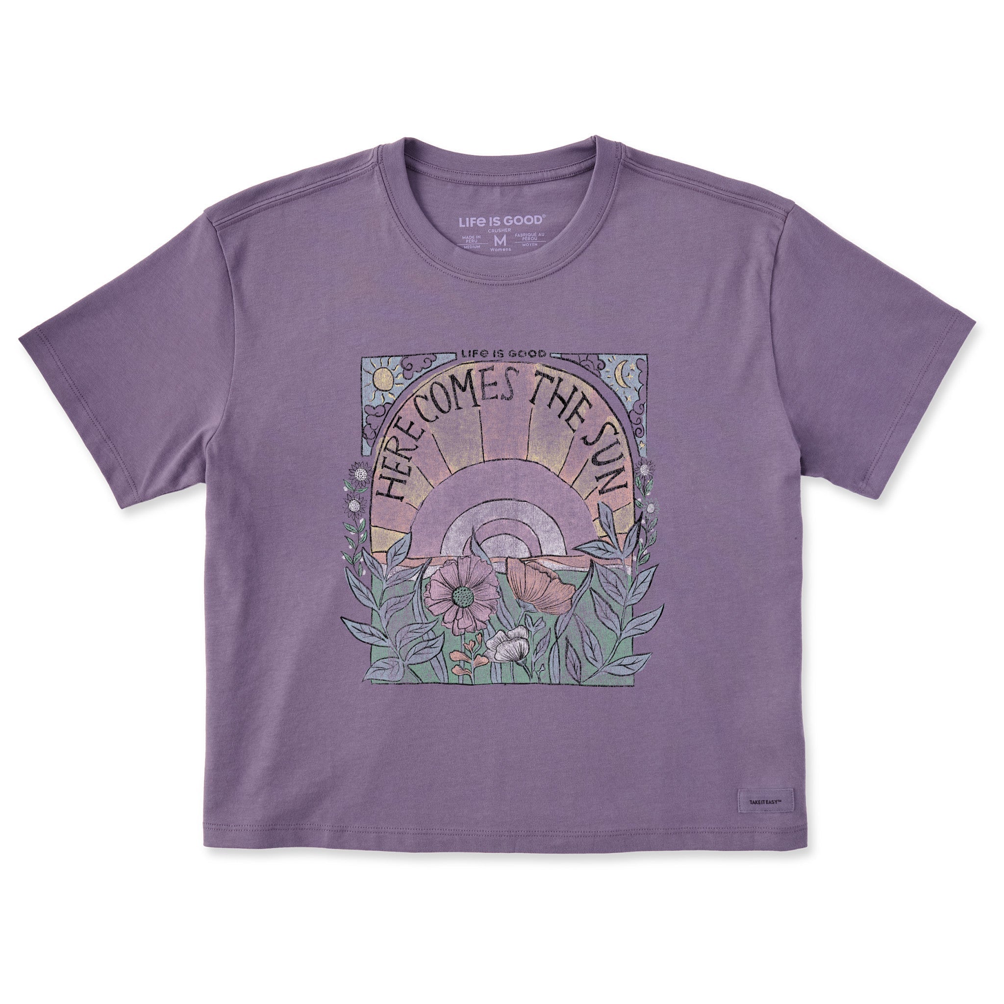 Women's Here Comes The Sun Hippie Short Sleeve Crusher Boxy Tee
