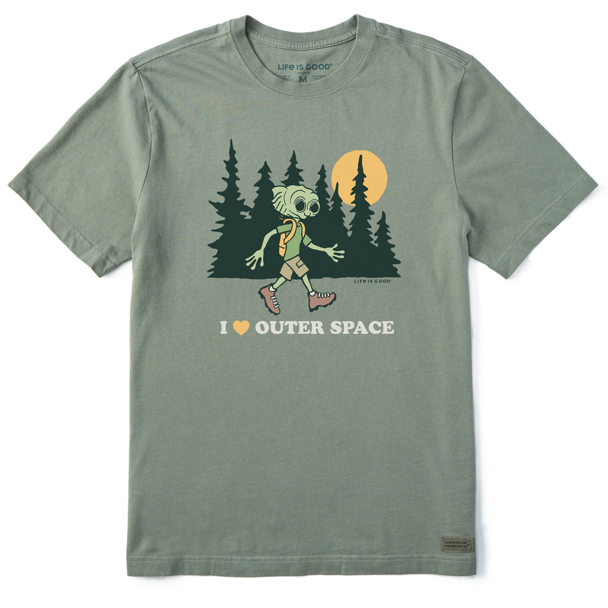 Men's I Love Outer Space Hiking Alien Short Sleeve Crusher Tee