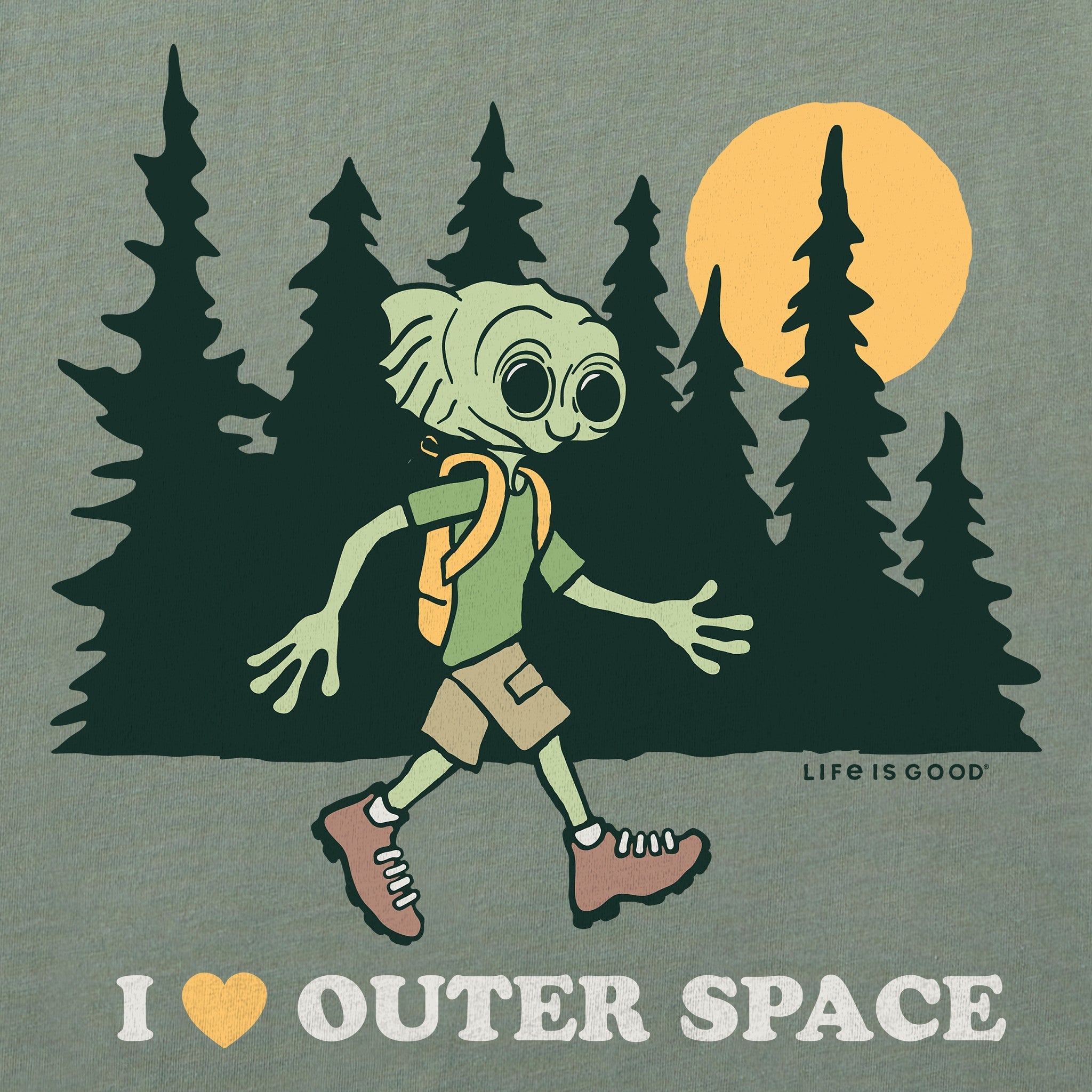 Men's I Love Outer Space Hiking Alien Long Sleeve Crusher Tee