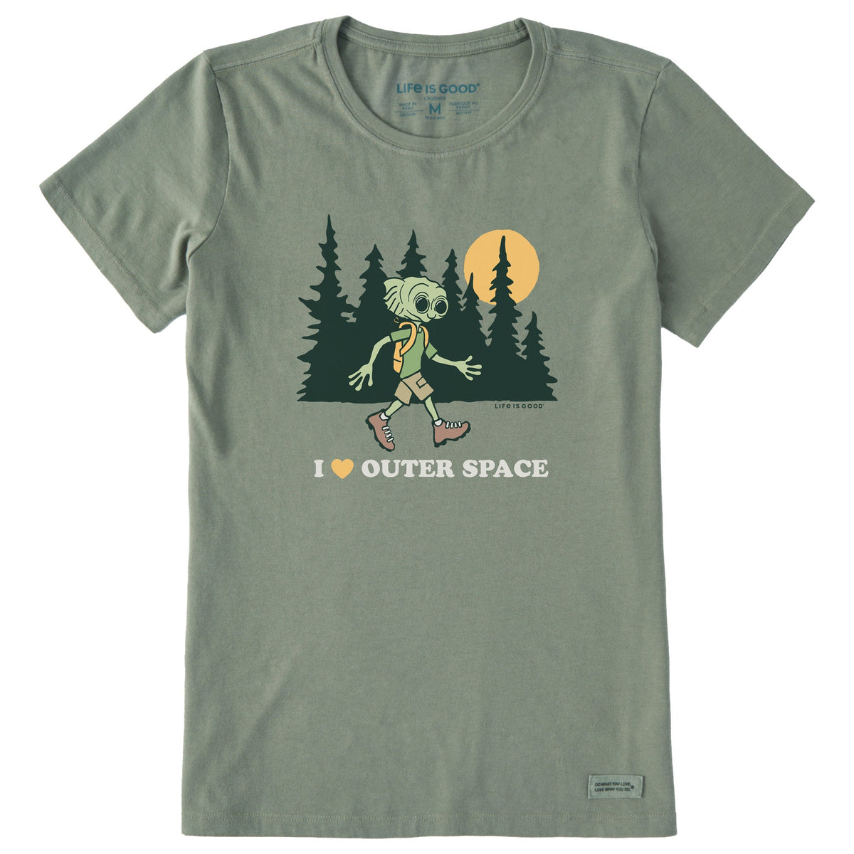 Women's I Love Outer Space Hiking Alien Short Sleeve Crusher Tee