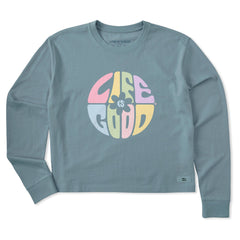Women's Daisy Circle Psychedelic Long Sleeve Crusher Boxy Tee