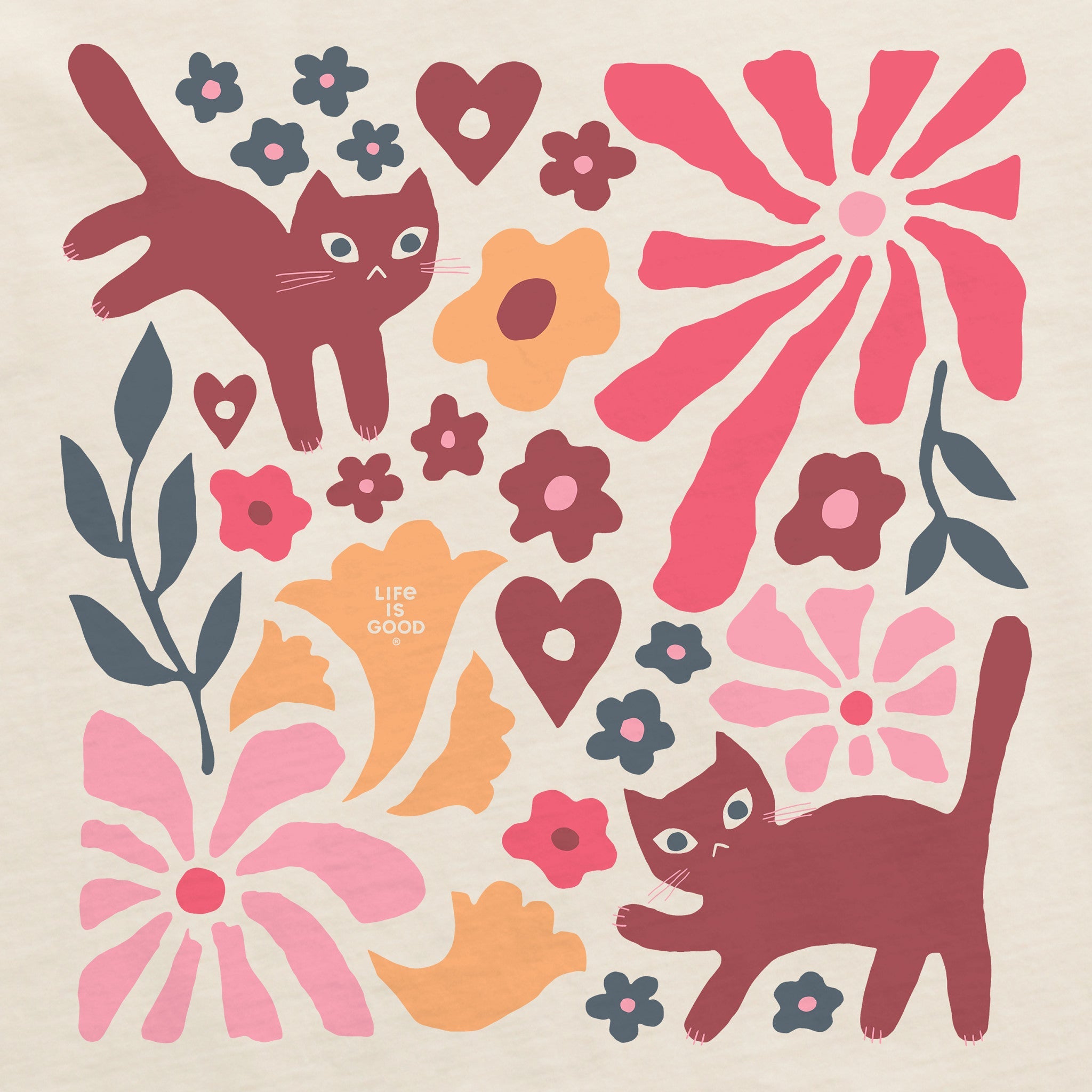 Women's Cats in Flower Field Short Sleeve Crusher Boxy Tee
