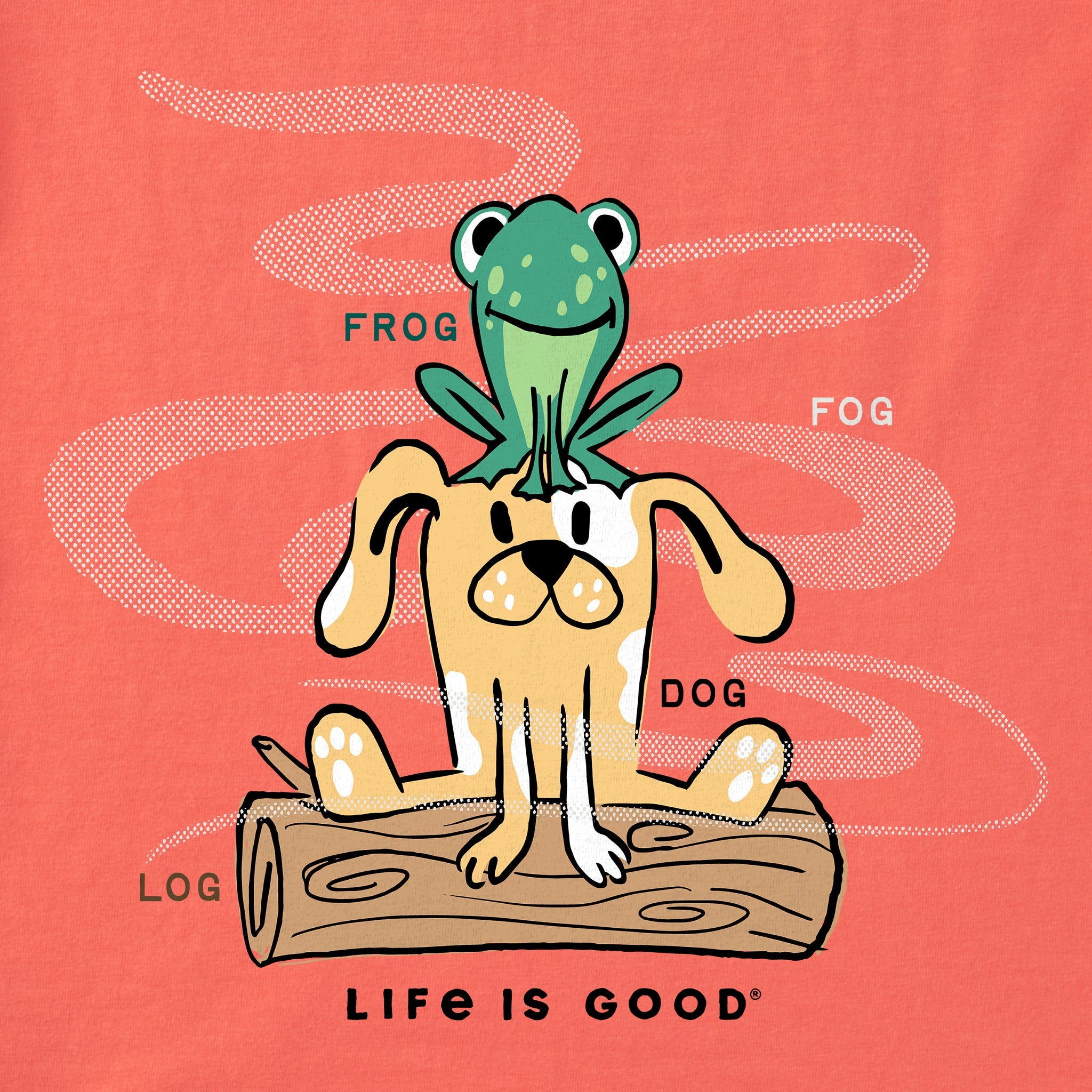Kids Dog and Frog on Log in the Fog Short Sleeve Crusher Tee