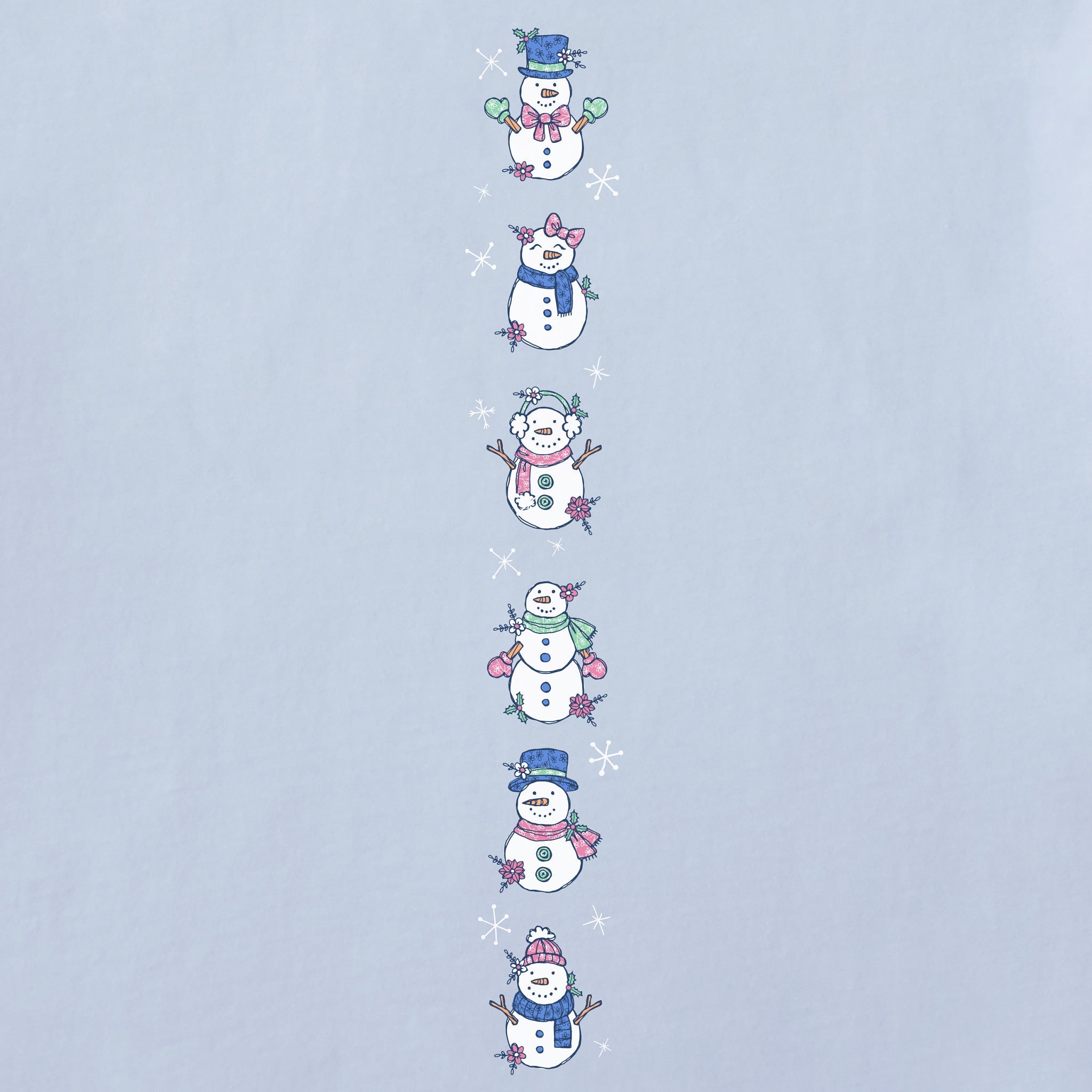 Women's Cute Snowmen Long Sleeve Crusher Tee
