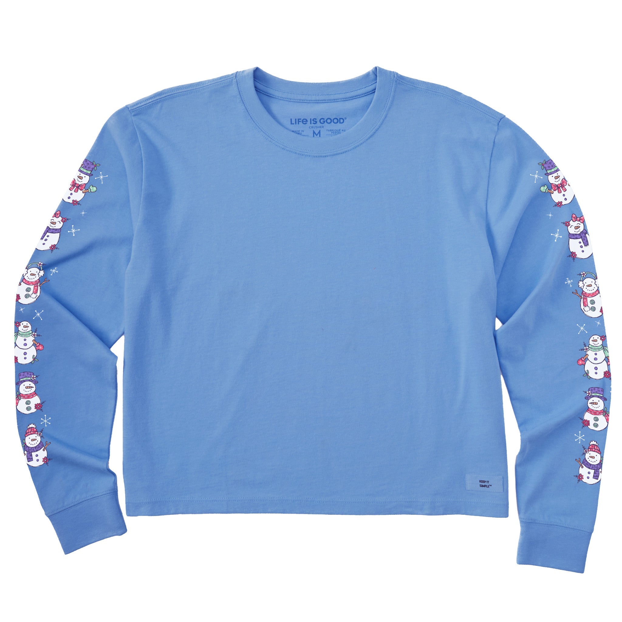 Women's Cute Snowmen Long Sleeve Crusher Boxy Tee