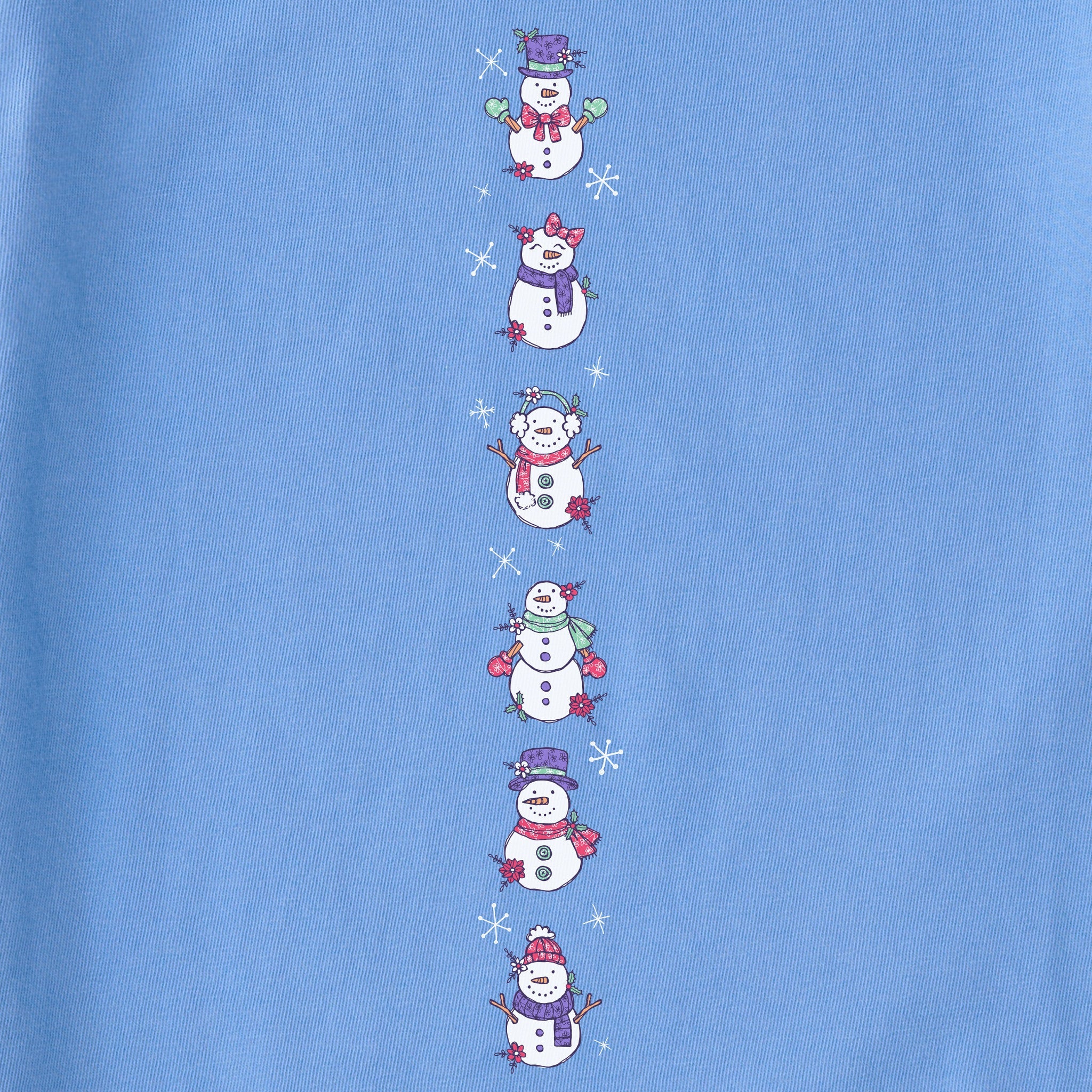 Women's Cute Snowmen Long Sleeve Crusher Boxy Tee