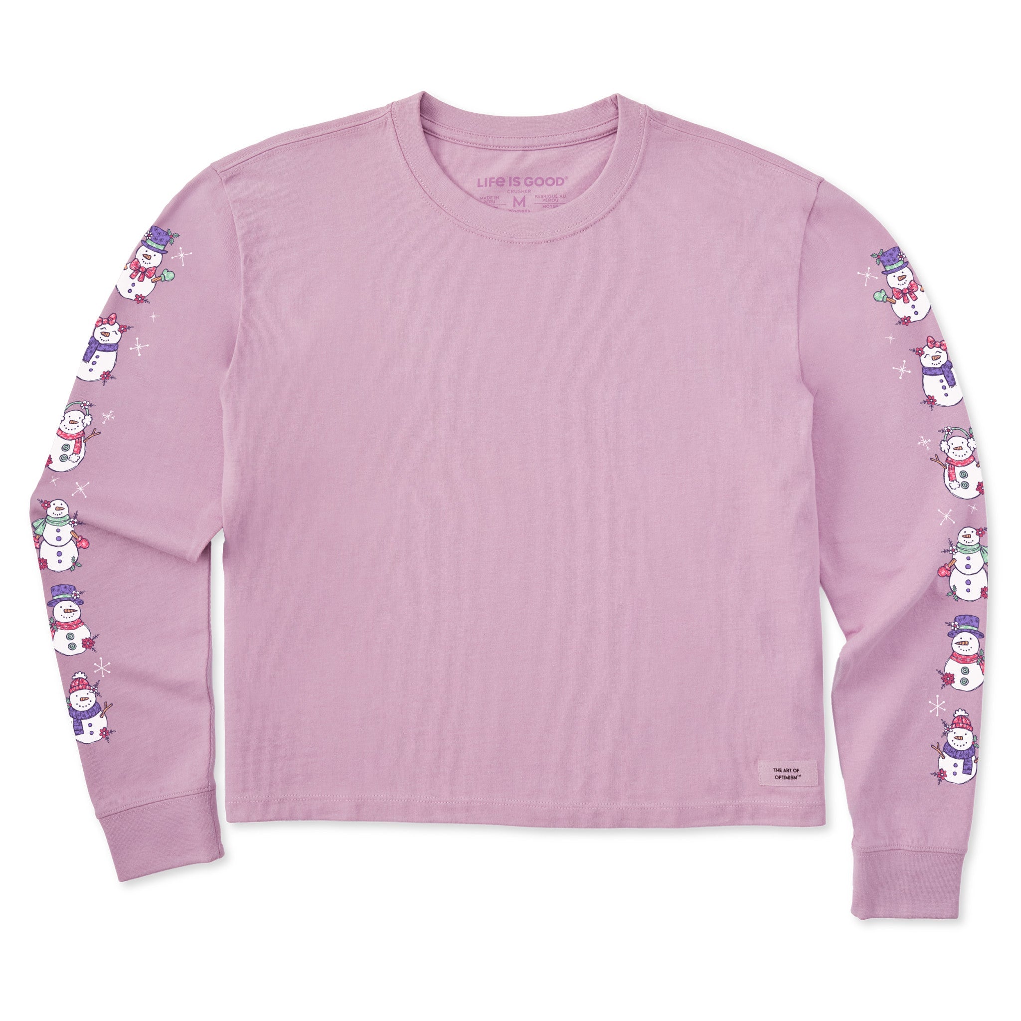 Women's Cute Snowmen Long Sleeve Crusher Boxy Tee