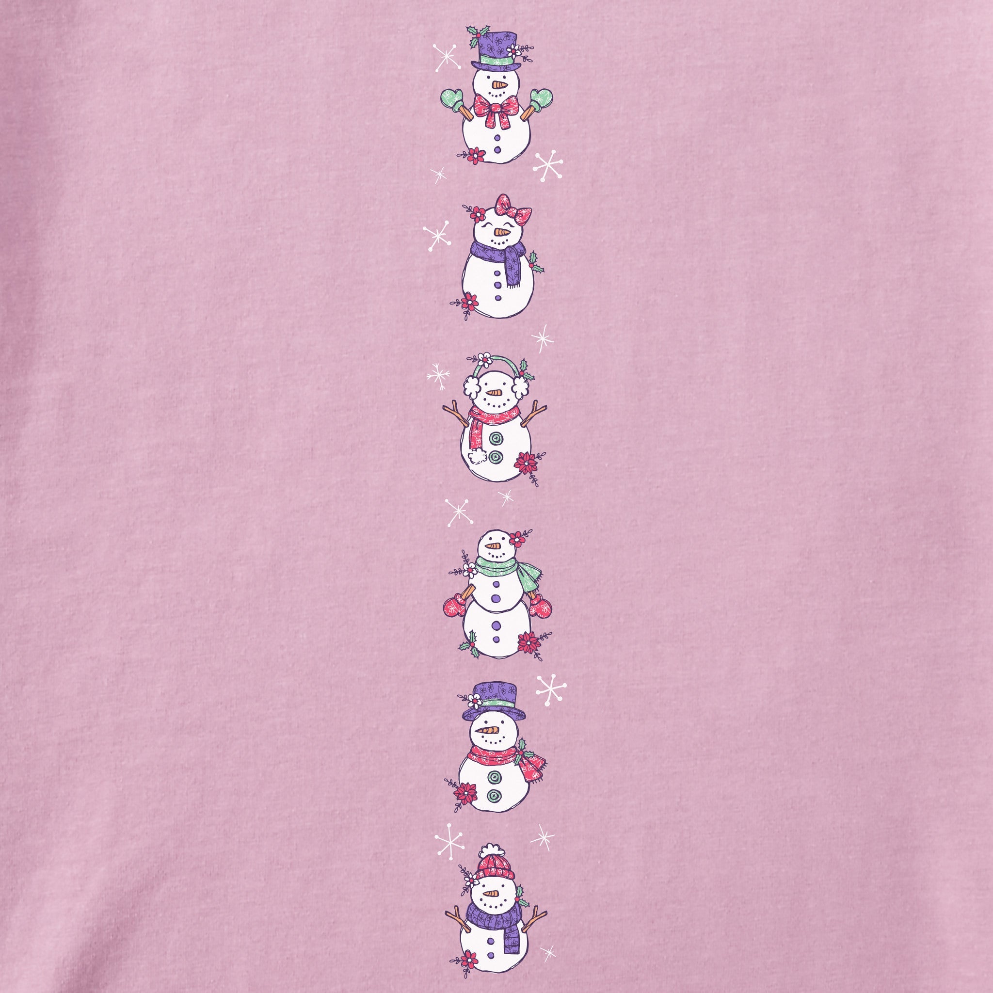 Women's Cute Snowmen Long Sleeve Crusher Boxy Tee