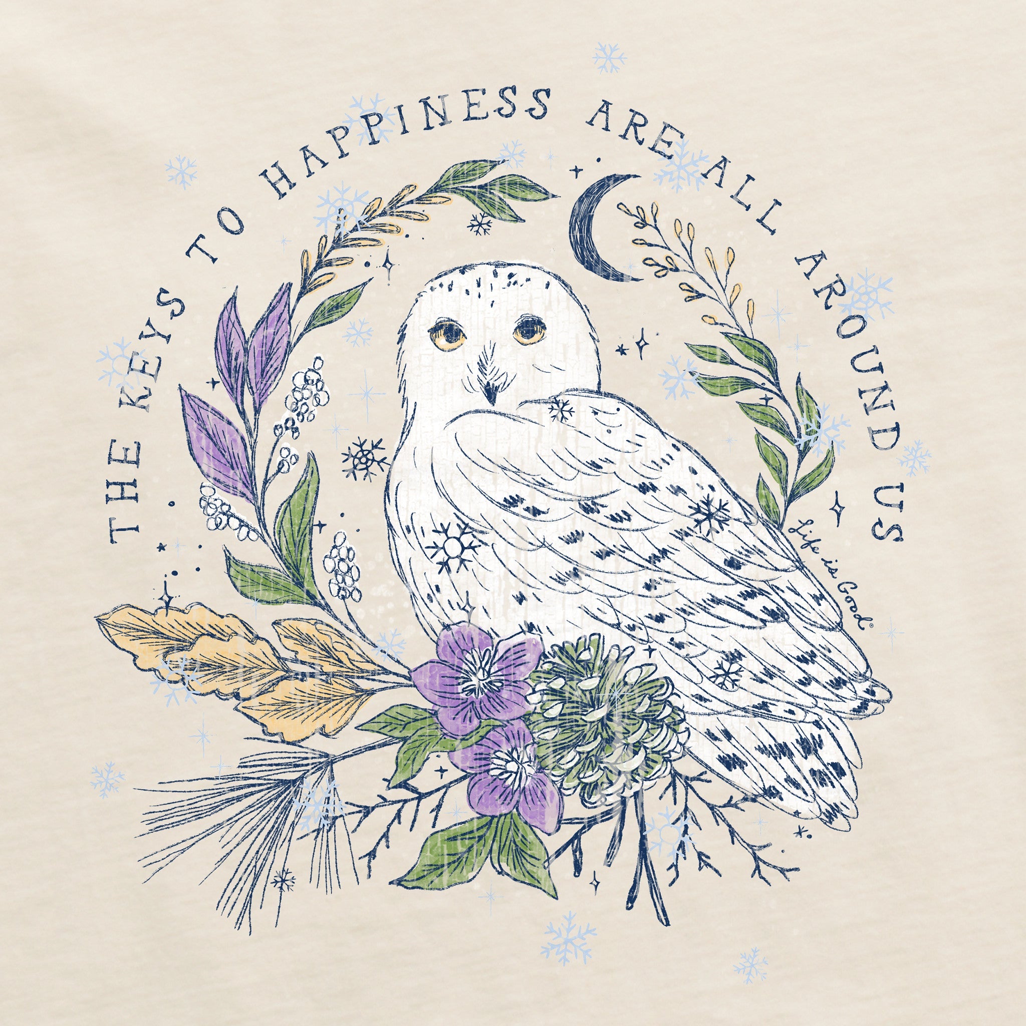 Women's Key to Happiness Snowy Owl Long Sleeve Crusher Tee