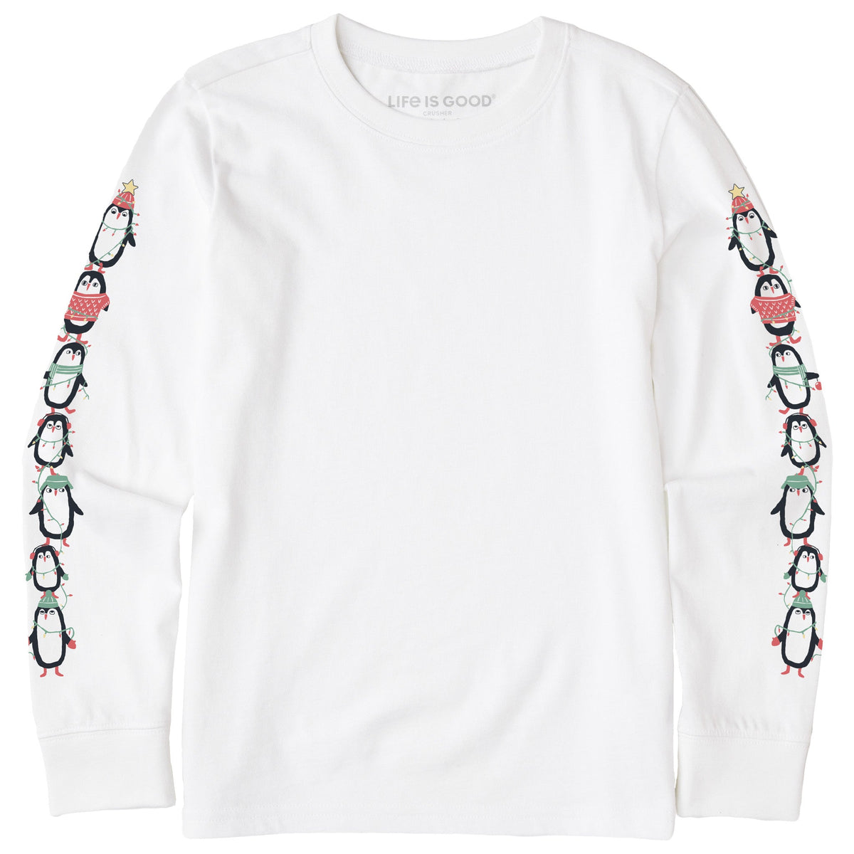 Kids Winter Penguin Stack Long Sleeve Crusher Tee