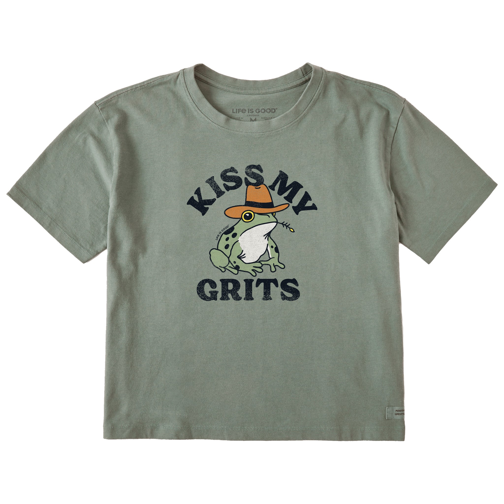 Women's Kiss My Grits Frog Short Sleeve Crusher Boxy Tee