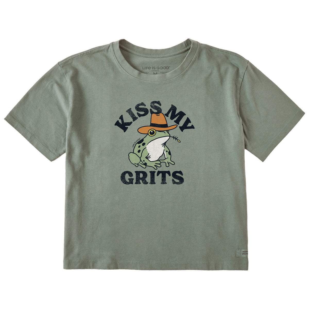 Women's Kiss My Grits Frog Short Sleeve Crusher Boxy Tee