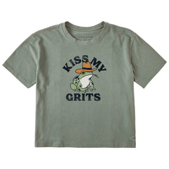 Women's Kiss My Grits Frog Short Sleeve Crusher Boxy Tee