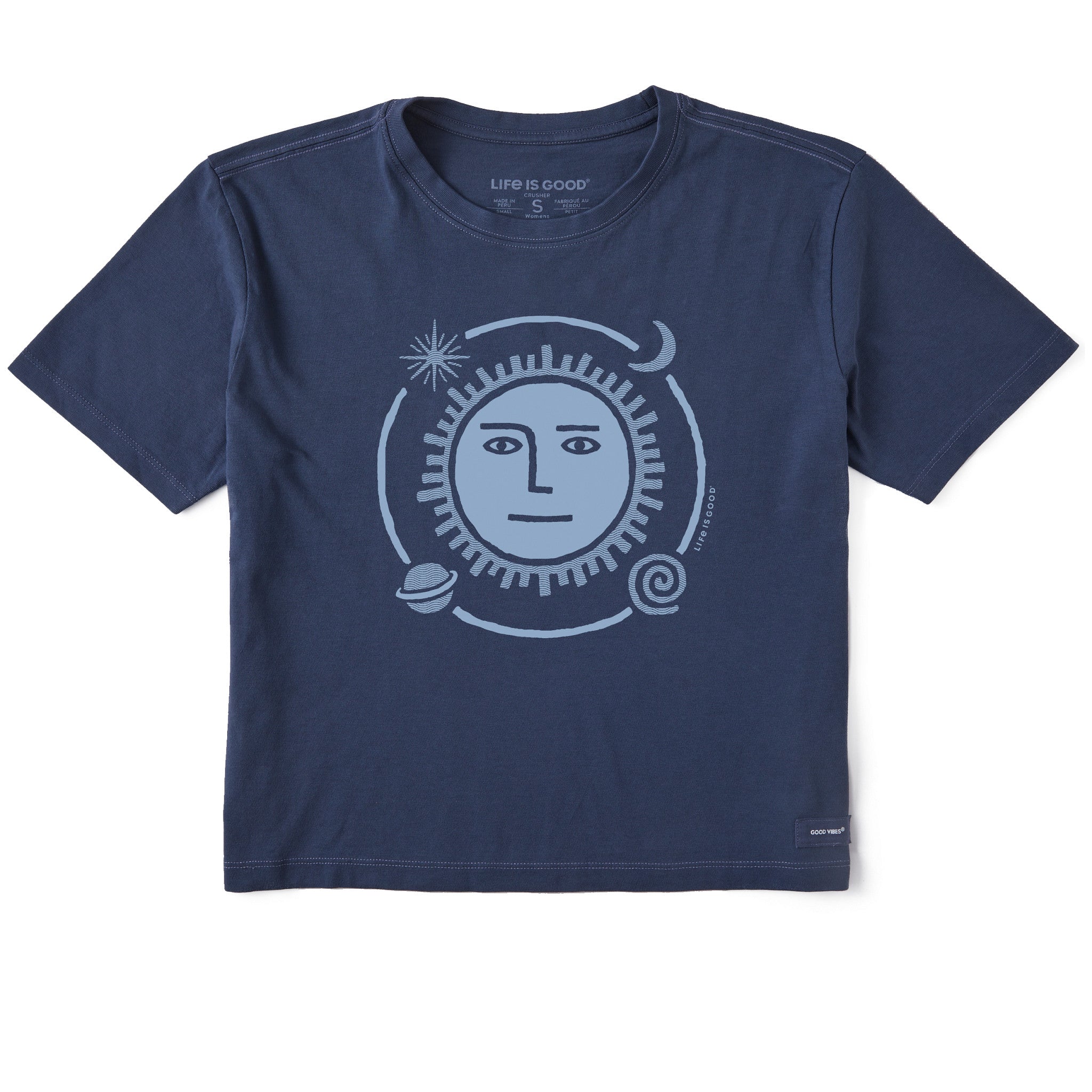 Women's Celestial Sun Face Short Sleeve Crusher Boxy Tee