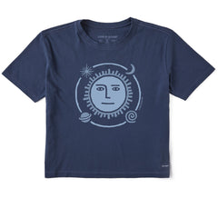 Women's Celestial Sun Face Short Sleeve Crusher Boxy Tee