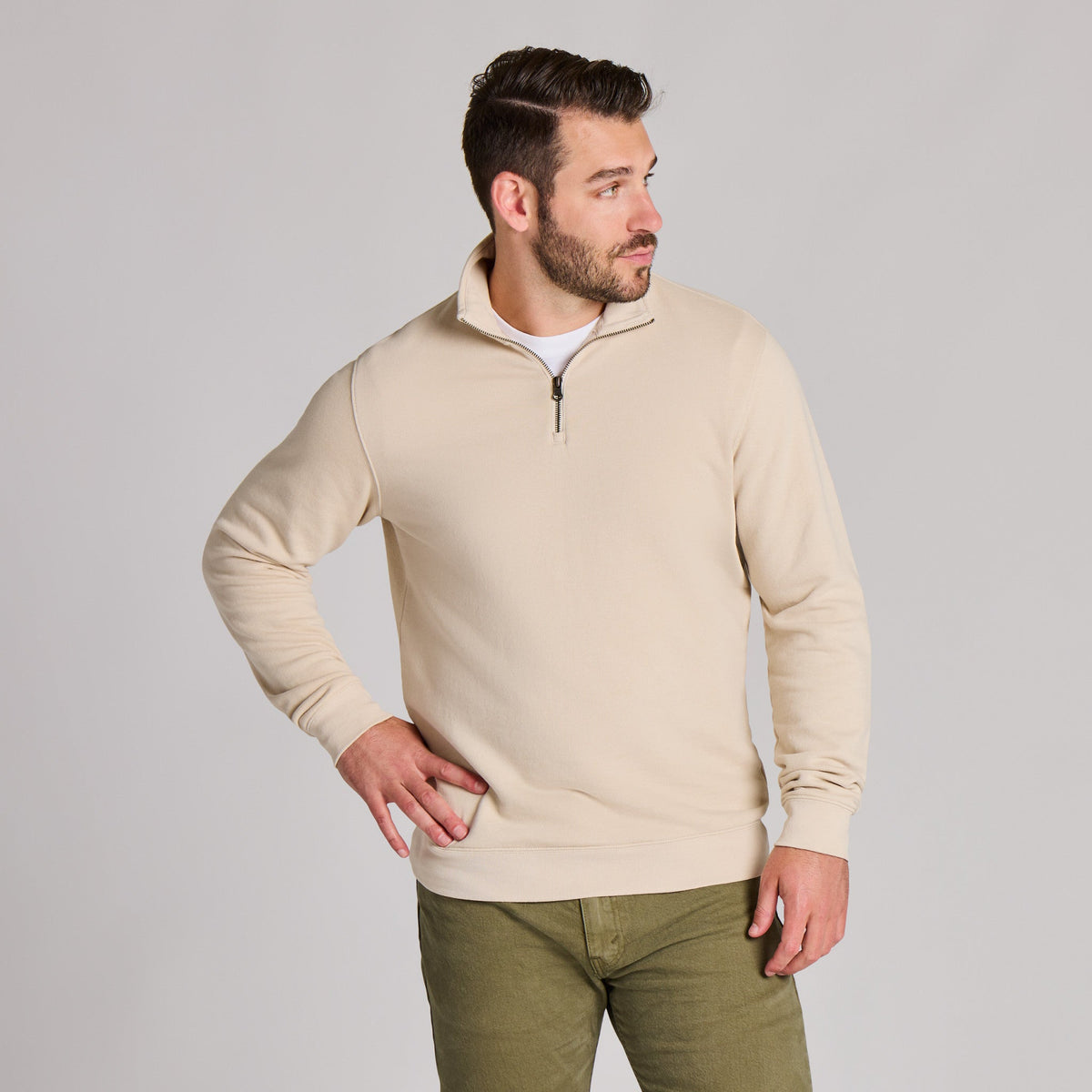 Men's Solid French Terry Quarter Zip