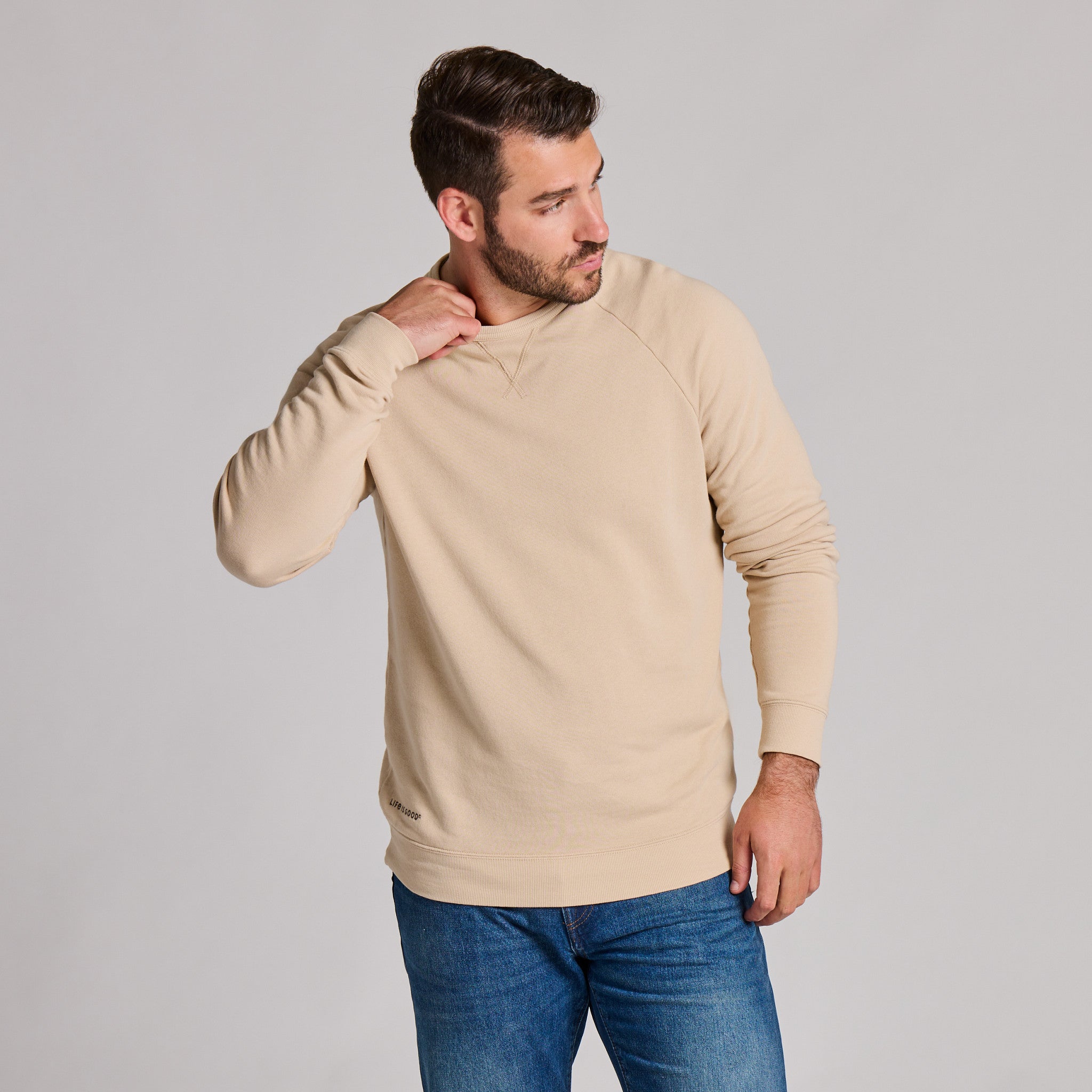 Men's Life is Good Crafty Wordmark French Terry Crew