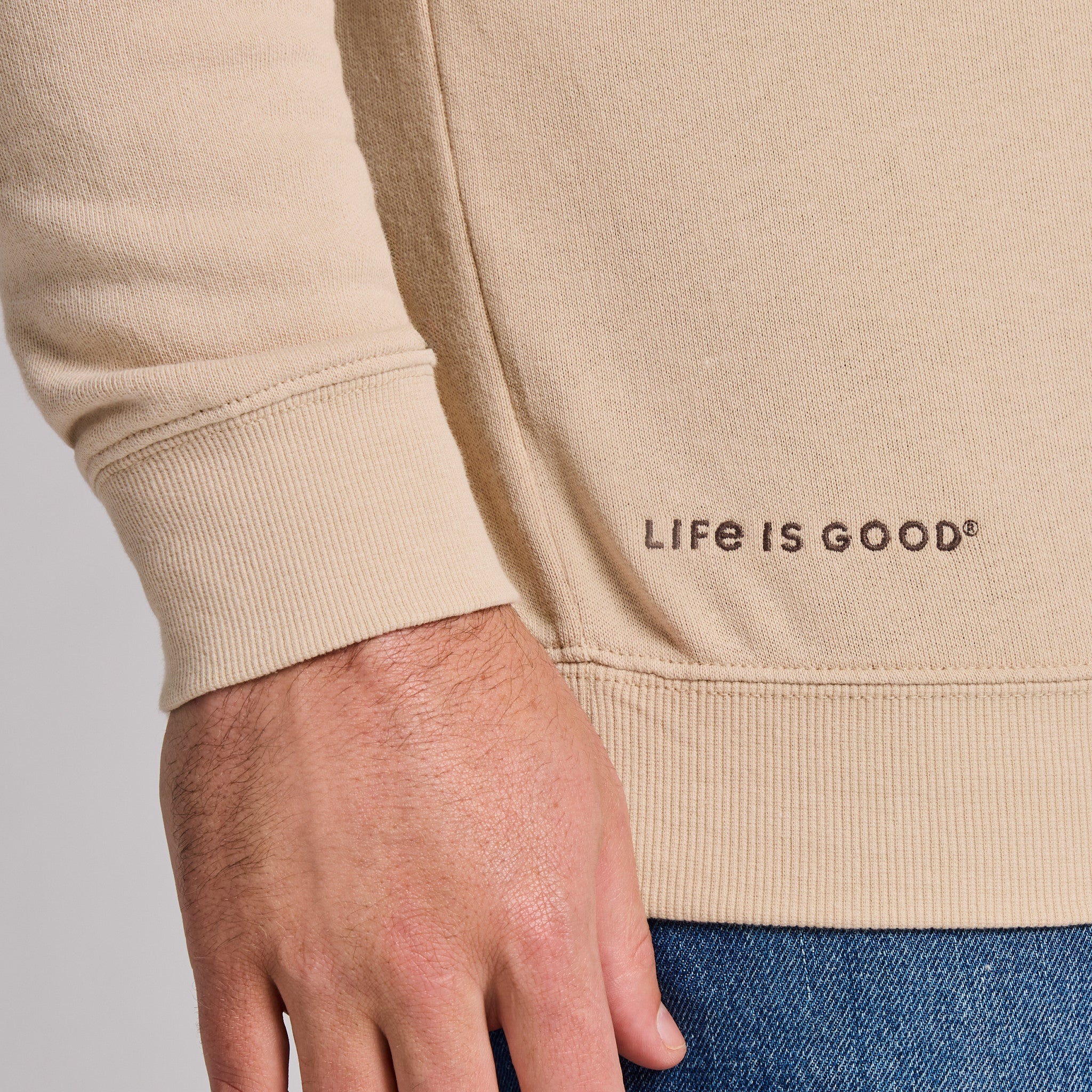 Men's Life is Good Crafty Wordmark French Terry Crew
