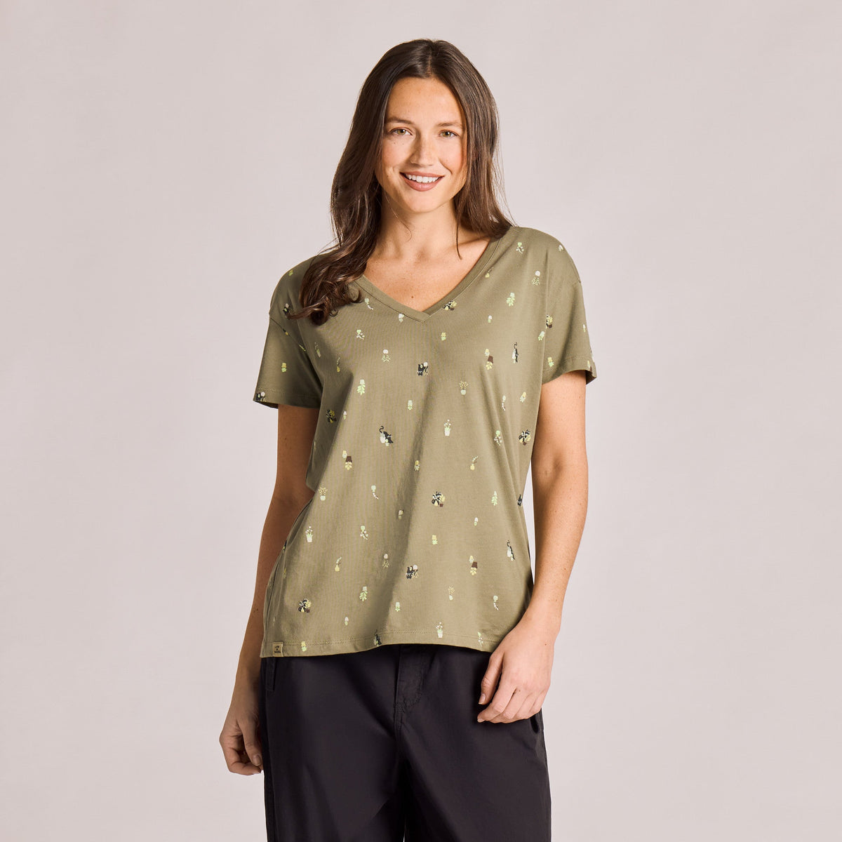 Women's Cats and Plants Pattern Crusher-LITE Easy Vee
