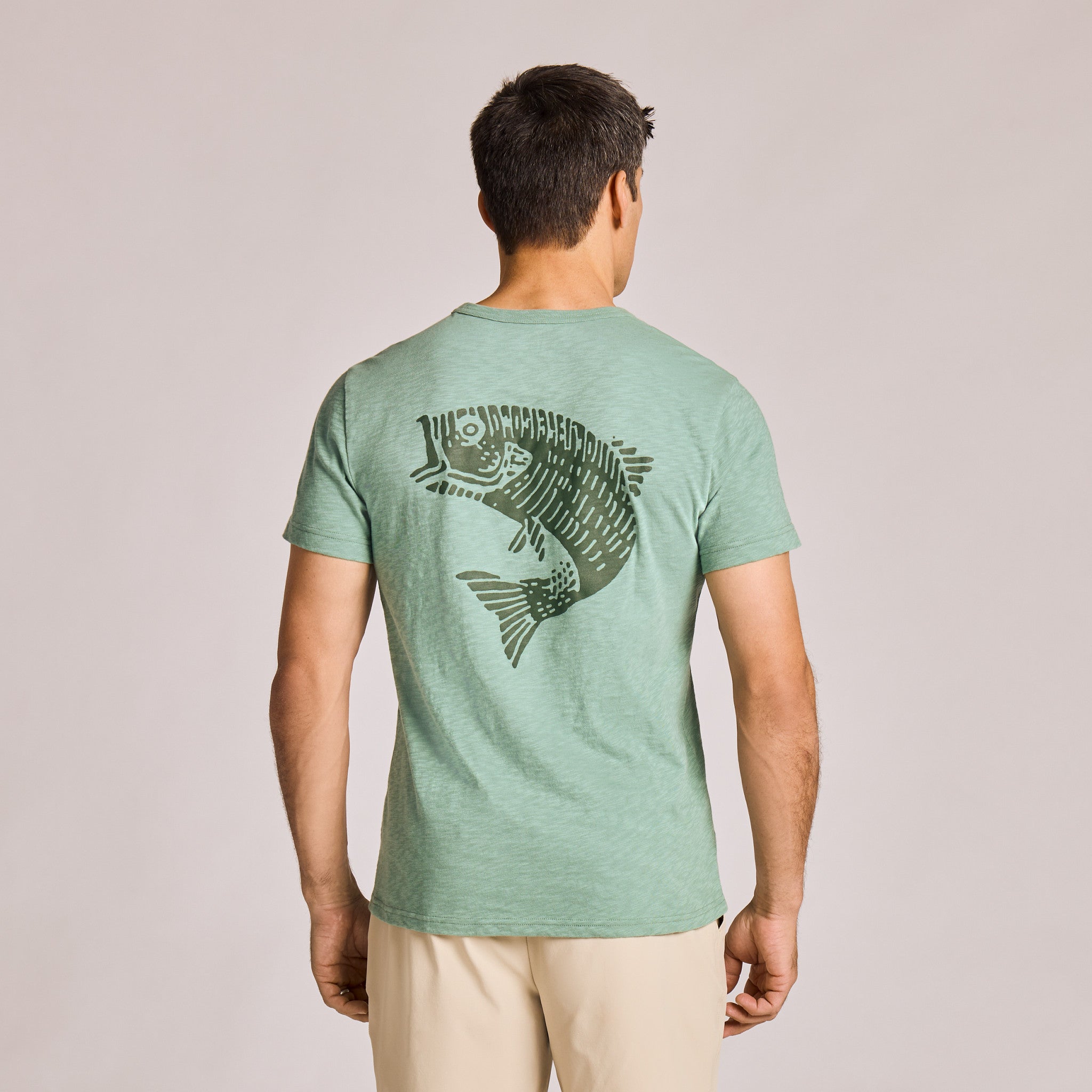 Men's Woodcut Fish Short Sleeve Slub Slim Fit Tee