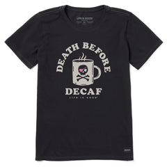 Women's Death Before Decaf Jolly Roger Short Sleeve Crusher Tee