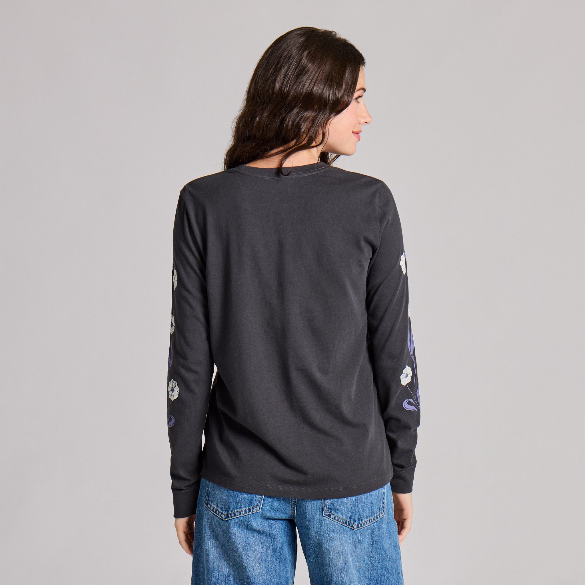 Women's Kindness is Free Woodblock Flower Long Sleeve Crusher Tee