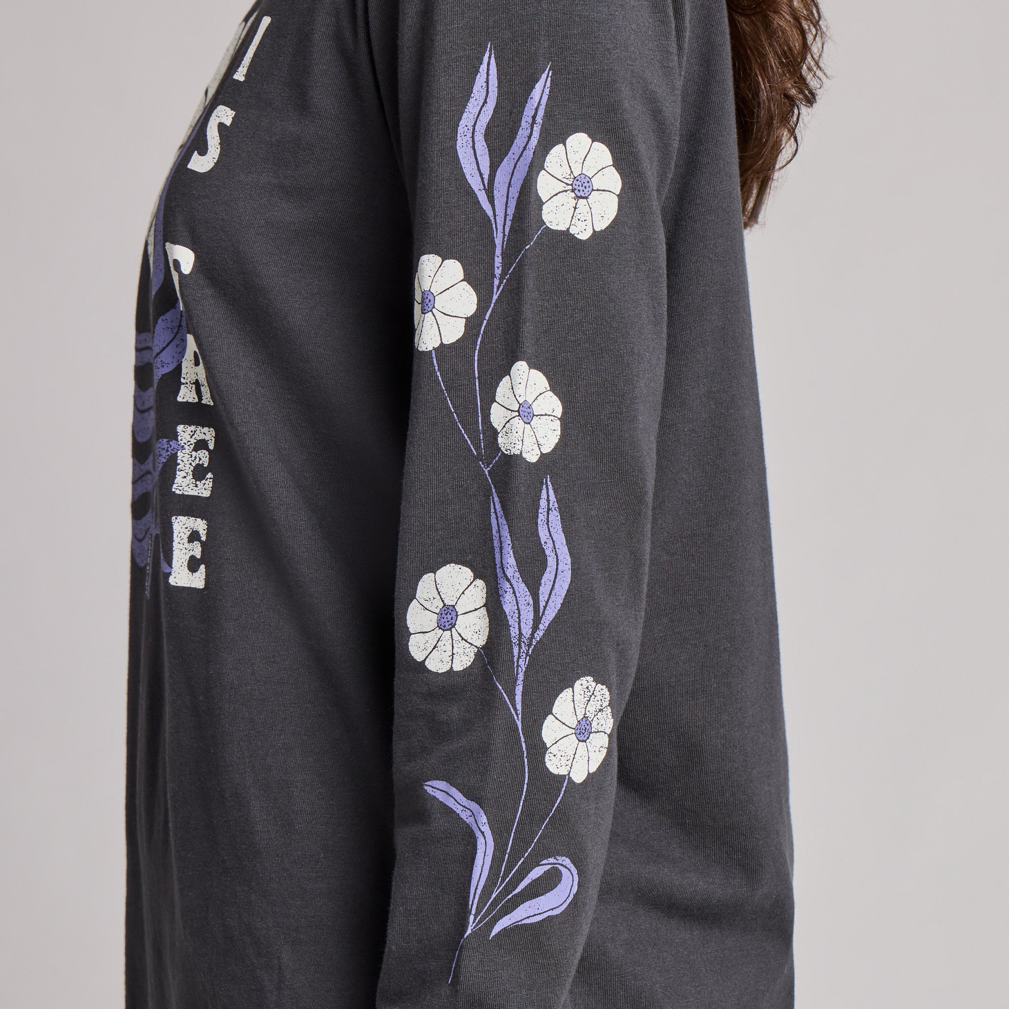 Women's Kindness is Free Woodblock Flower Long Sleeve Crusher Tee