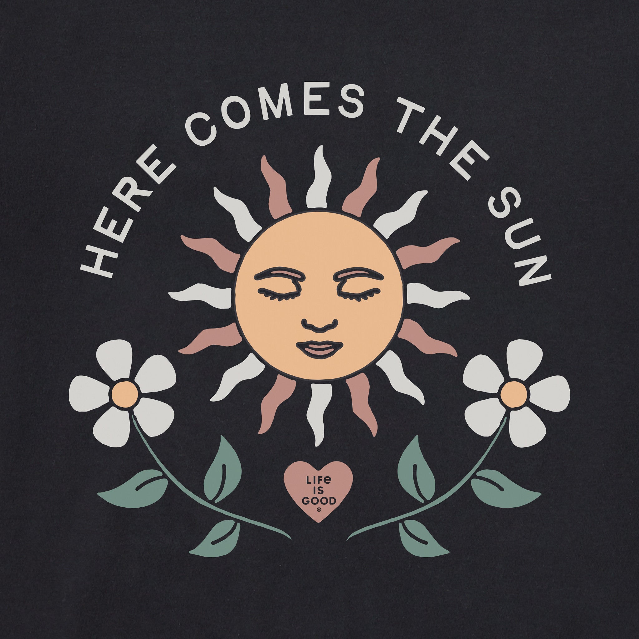 Women's Here Comes the Sun Heart Flowers Short Sleeve Crusher Vee