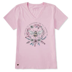 Women's Keys to Happiness All Around Us Bee Short Sleeve Crusher Vee
