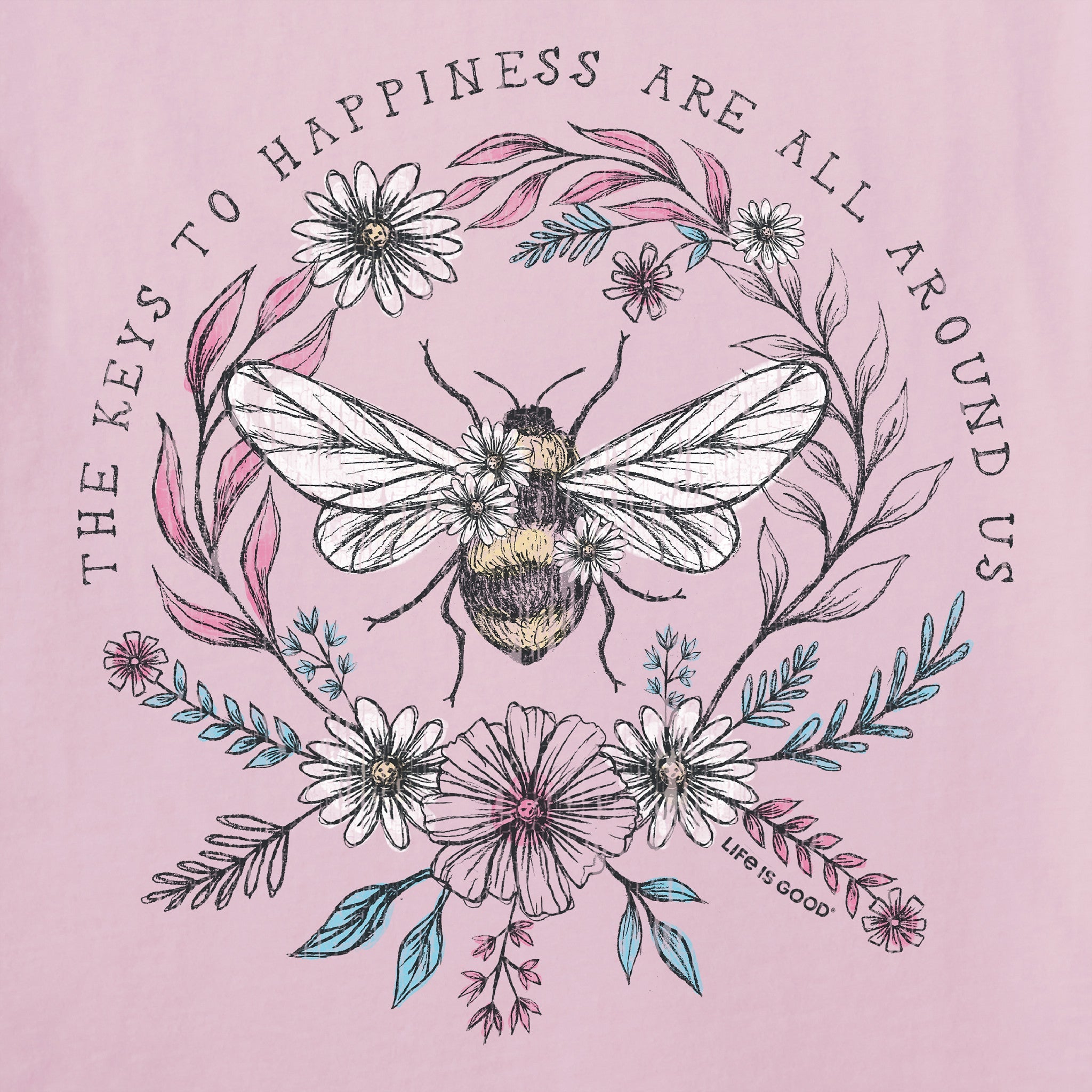 Women's Keys to Happiness All Around Us Bee Short Sleeve Crusher Vee