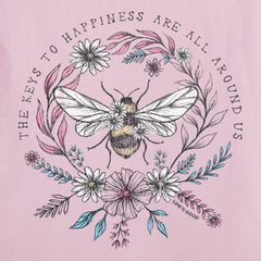 Women's Keys to Happiness All Around Us Bee Short Sleeve Crusher Vee